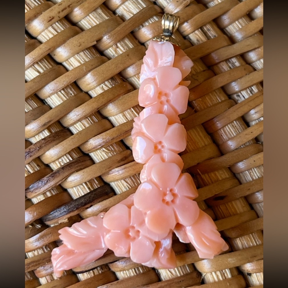 Gorgeous Romantic Carved Floral Genuine Scarce Coral Pendant Enhancer BEAUTEOUS!